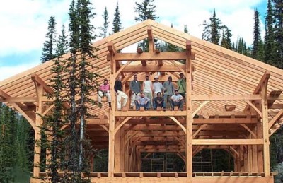 Kokanee timber frame with company employees